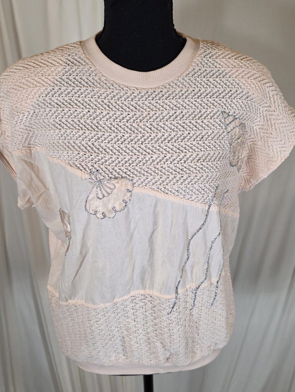 Vtg 80s Shenanigans Pink Colorblock Seashell Knit Sweater Large